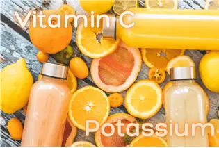 picture of fruits and fruit juices that are orange for vitamin c and potassium