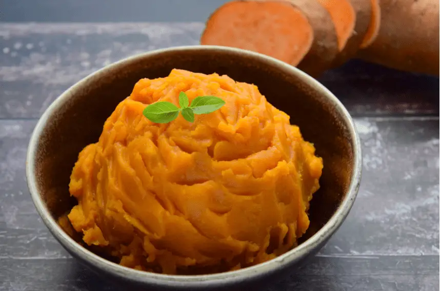 bowl of mashed sweet potatoes, soft food