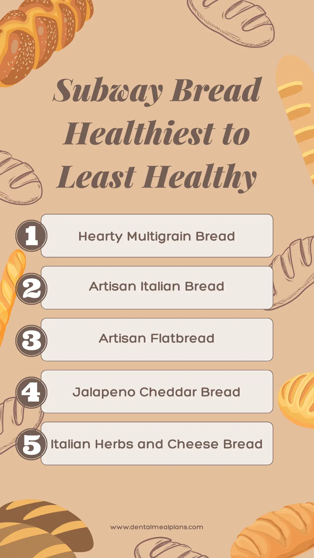 subway bread healthiest to least healthy