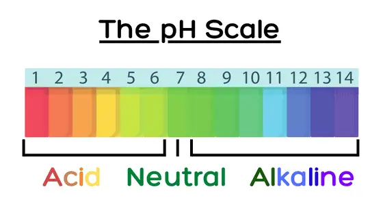 the pH scale showing which ranges are acid, which are neutral and which are alkaline