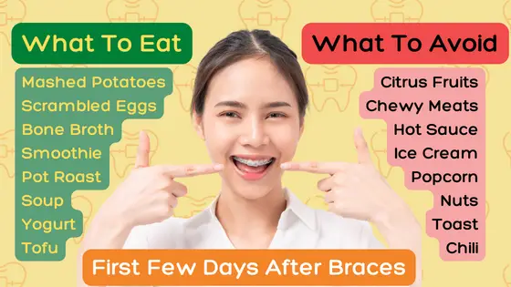 what to eat and what to avoid the first few days after braces