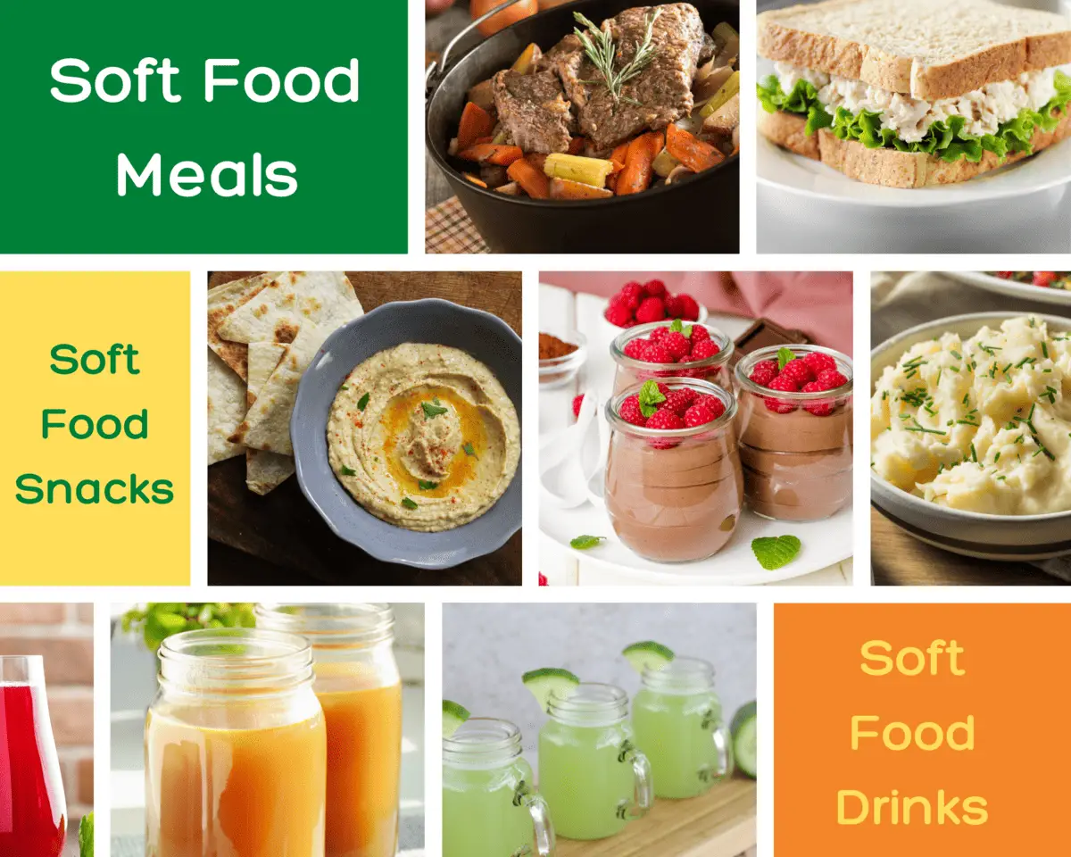 picture examples of soft food meals, snacks and drinks